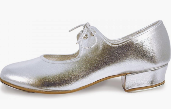 SILVER PU LOW HEEL TAP SHOES