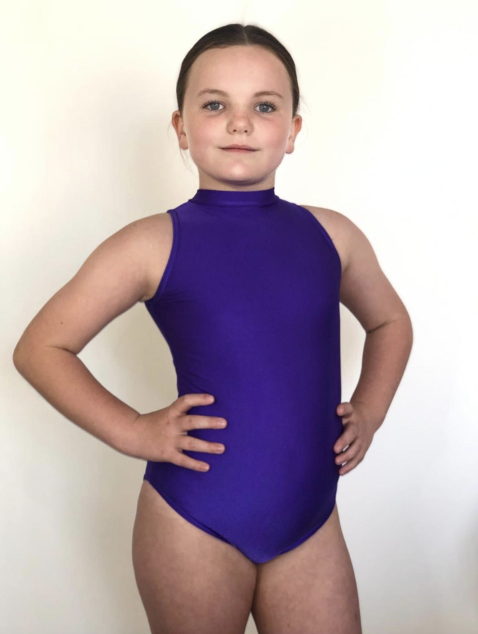 TONI SLEEVELESS LEOTARD PURPLE HIGH NECK KEYHOLE