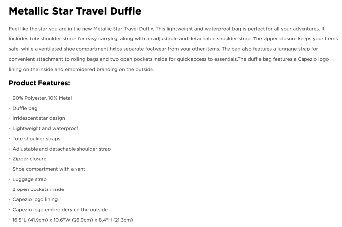 METALLIC STAR TRAVEL DUFFLE DANCE BAG B323 BY CAPEZIO - Image 4