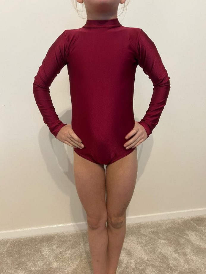 TONI BURGUNDY LONG SLEEVED LEOTARD HIGH NECK