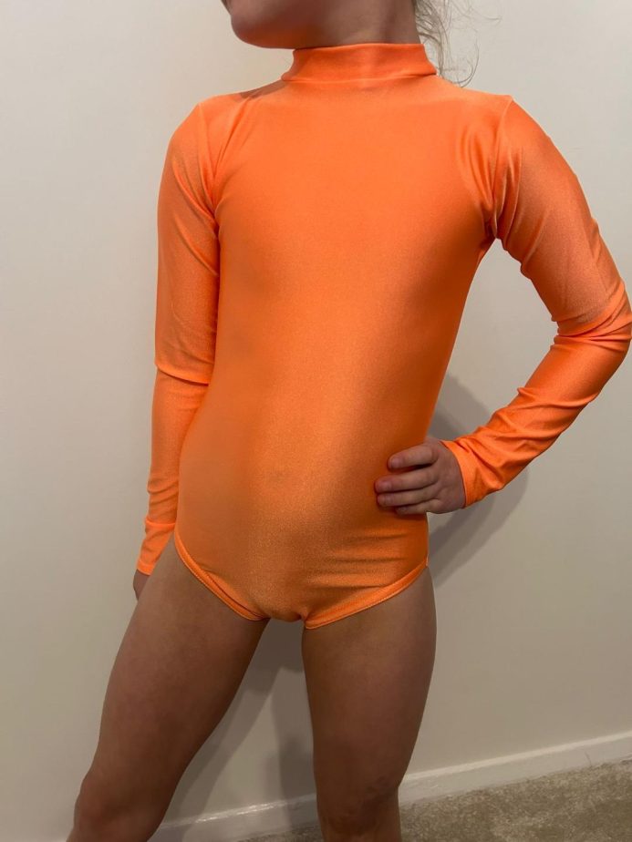 TONI FLUORESCENT ORANGE LONG SLEEVED LEOTARD HIGH NECK - Image 2