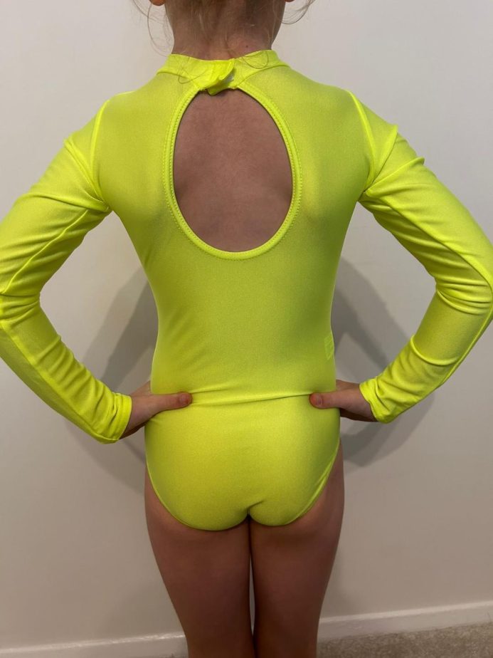 TONI FLUORESCENT YELLOW LONG SLEEVED LEOTARD HIGH NECK - Image 2