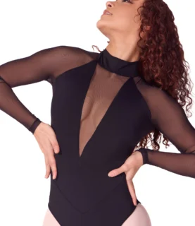 EL109W SOFT ELEGANCE LONG SLEEVE MESH BACK LEOTARD BY CAPEZIO