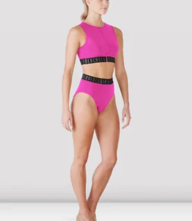 FT5010 BLOCH LADIES REMY ZIP FRONT CROP TOP