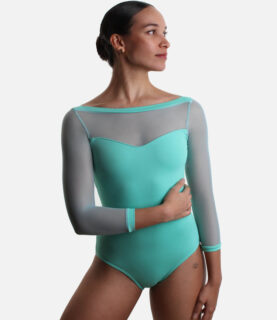 SO DANCA MINT GREEN MESH 3/4 SLEEVE LEOTARD SL129